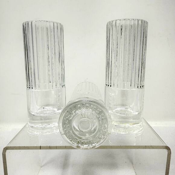 VTG Shooters Inc Houston TX Ribbed Shot Glasses Set 3 Heavy Pressed Barware Rare - Picture 1 of 5
